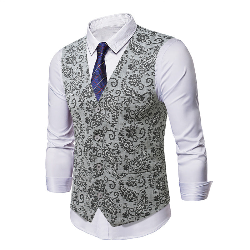 Herren Taillierte Anzugweste mit Paisley‑Jacquard und V‑Ausschnitt Drune