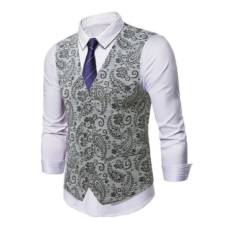 Herren Taillierte Anzugweste mit Paisley‑Jacquard und V‑Ausschnitt Drune