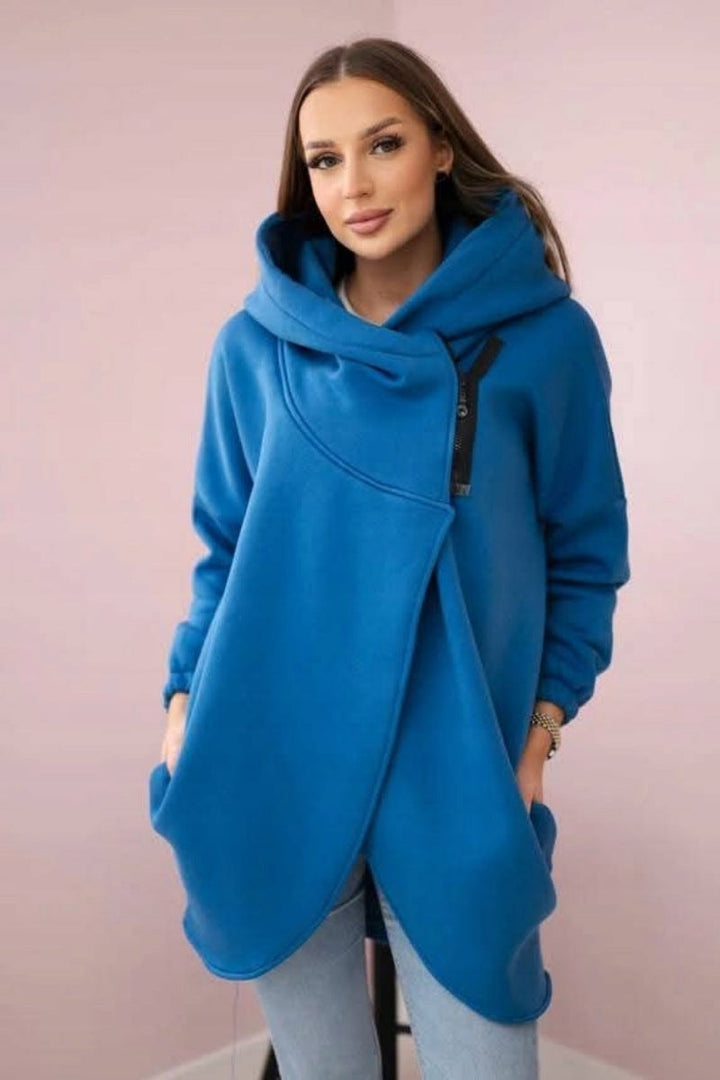 Drune | Asymmetrische Reißverschluss Kapuzenfleece Sweatjacke