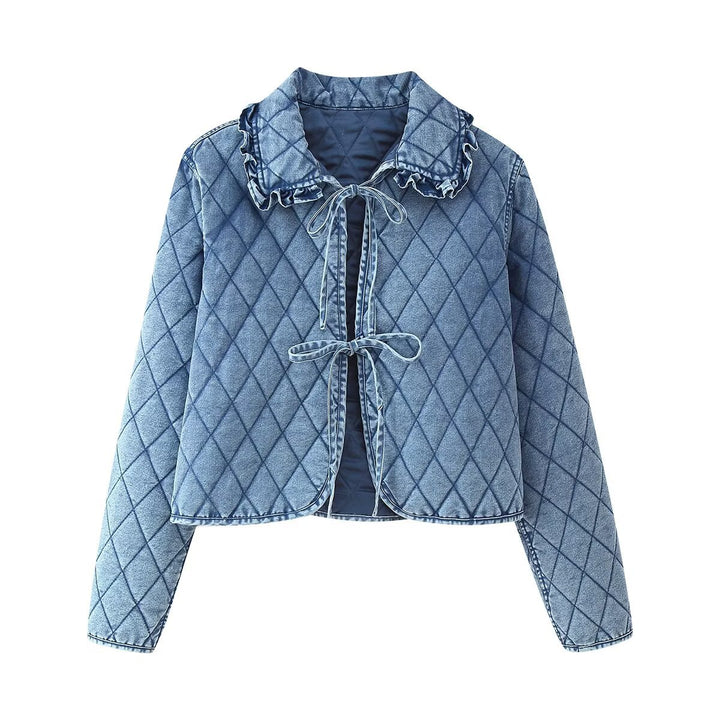Damen gesteppte Denim-Jacke mit fransigem Kragen Drune