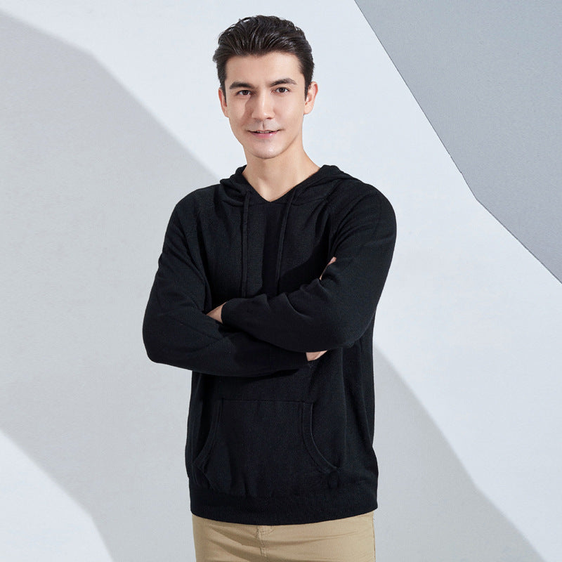 Herren Leichter Kapuzen-Feinstrickpullover mit Kängurutasche und Raglanärmeln Drune