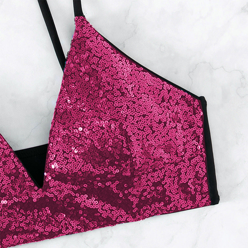 Damen Pailletten Triangle Bralette Drune
