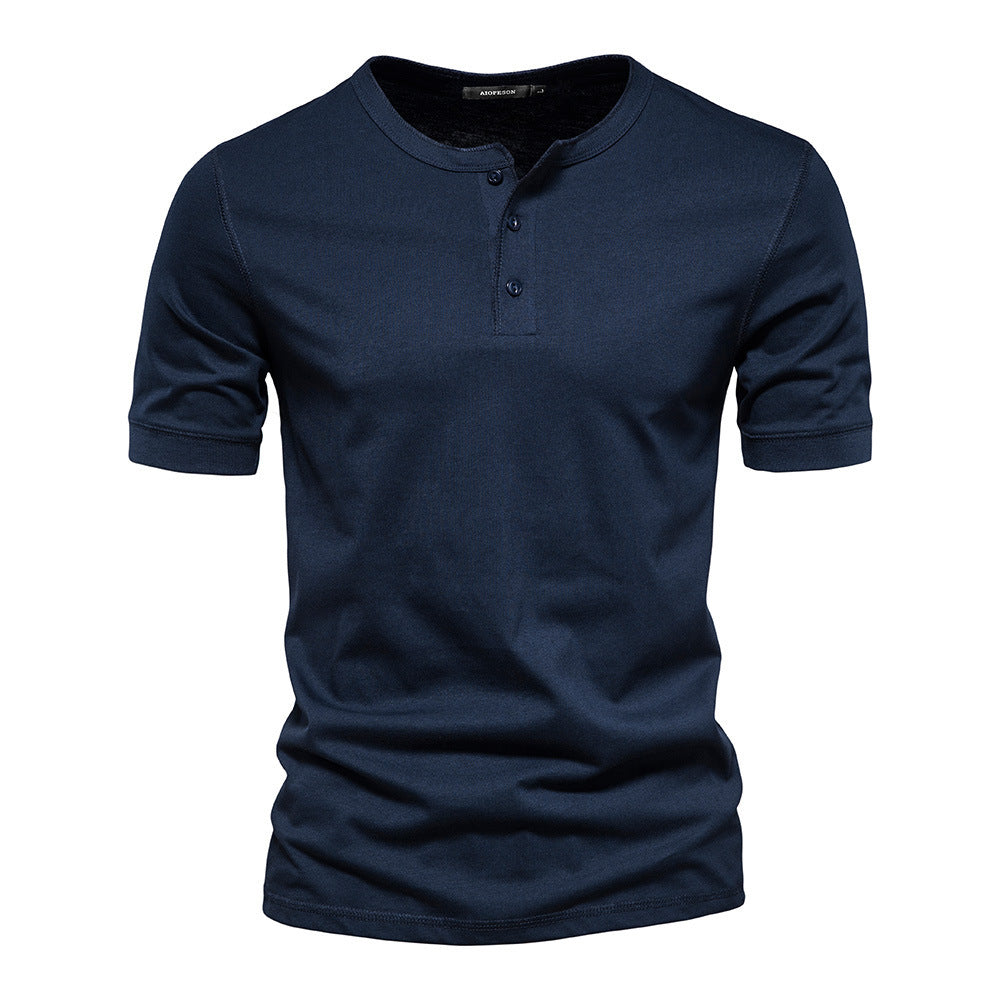 Herren nan schmal geschnittenes Kurzarmshirt mit kurzer Knopfleiste und geripptem Kragen aus Baumwollmix Drune
