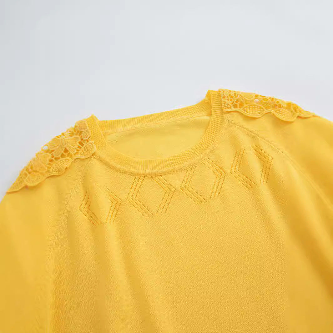 Damen Strickpullover mit romantischem Spitzenärmeln Drune