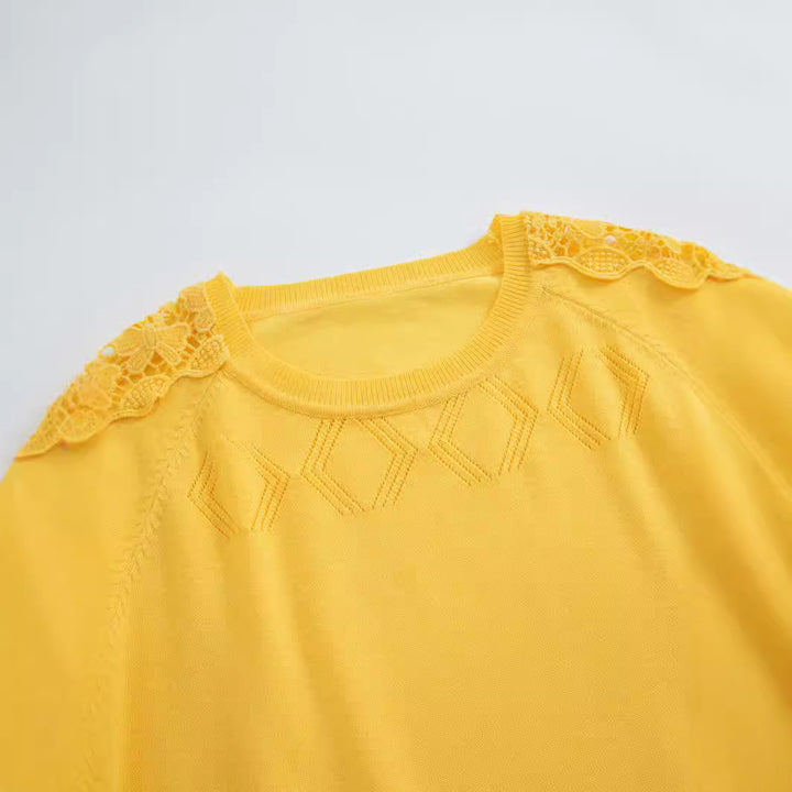 Damen Strickpullover mit romantischem Spitzenärmeln Drune