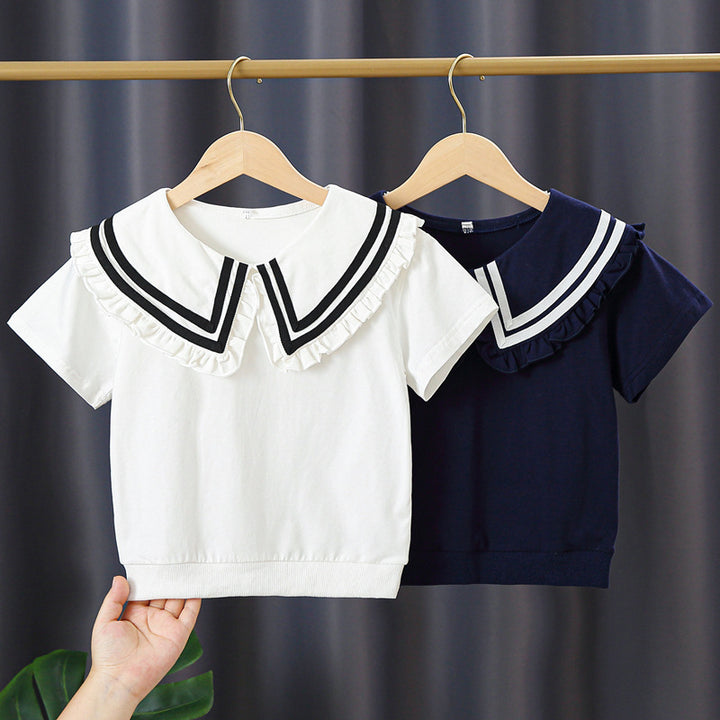 Mädchen T-Shirt mit elegantem Matrosenkragen und Rüschendetails Drune
