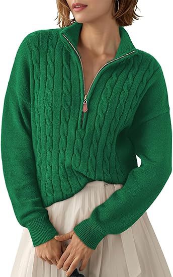 Damen Grobstrick Pullover mit Stehkragen und halbem Reißverschluss Drune