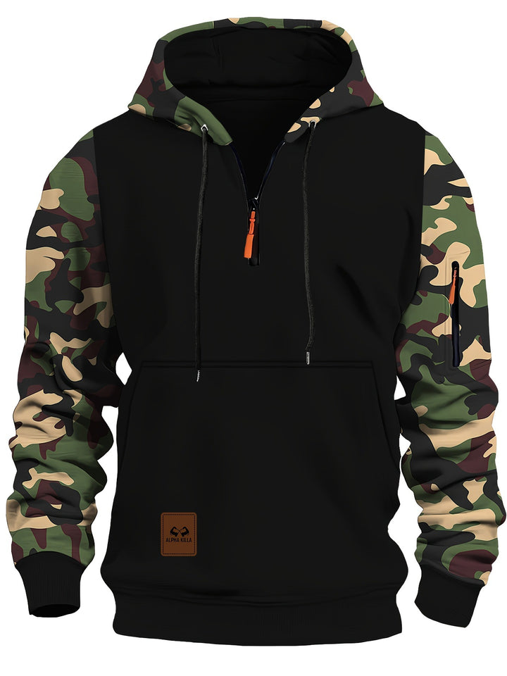 Herren Sportliche Kapuzenjacke mit Camouflage-Ärmeln Drune