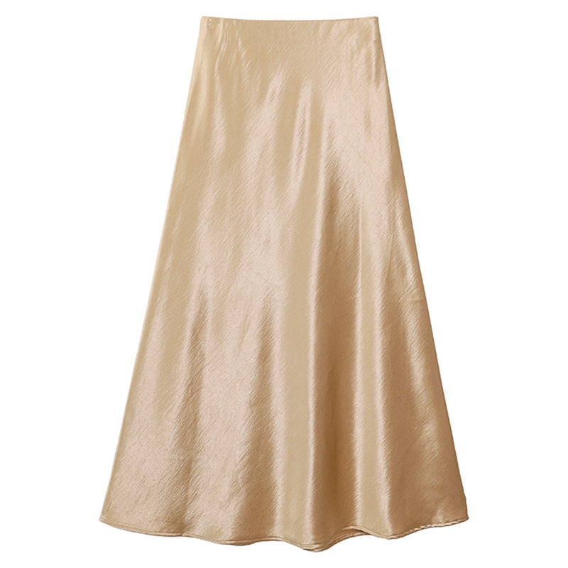 Damen nan eleganter Midirock aus Satin mit A-Linie und nahtlosem Bund Drune