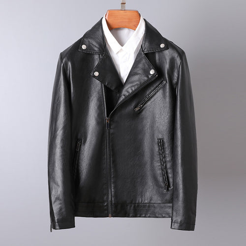 Herren Lederoptik-Bikerjacke mit asymmetrischem Reißverschluss und Ziptaschen Drune