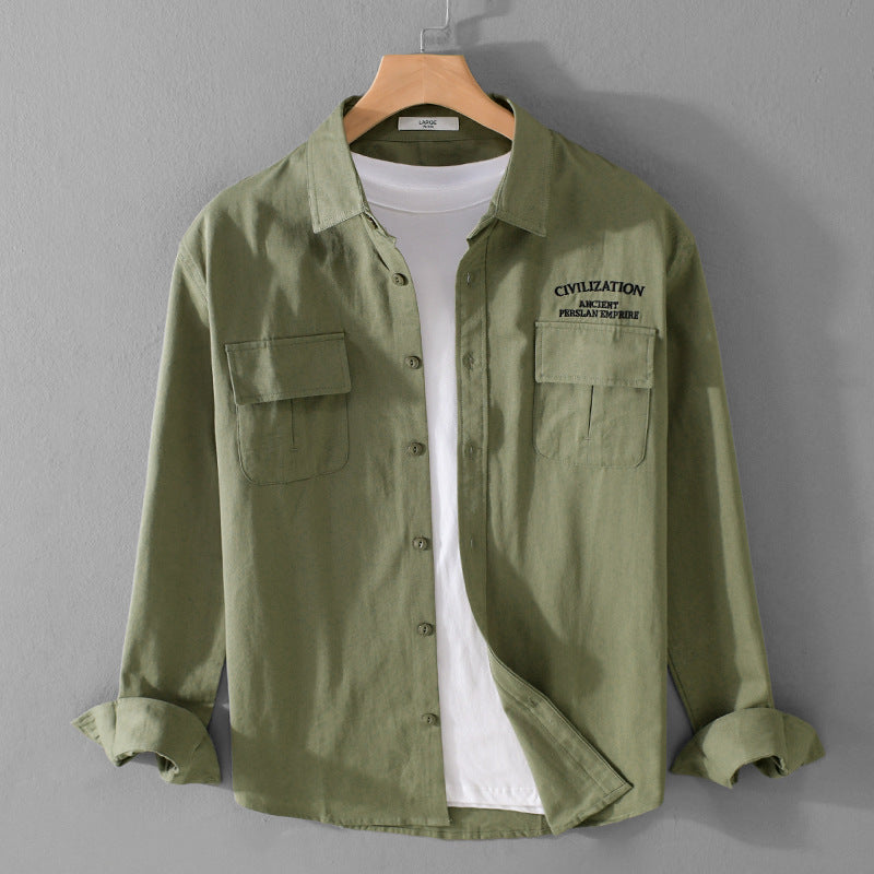 Herren Militärisch inspiriertes Overshirt mit Doppel-Brusttaschen und dezenter Stickerei Drune