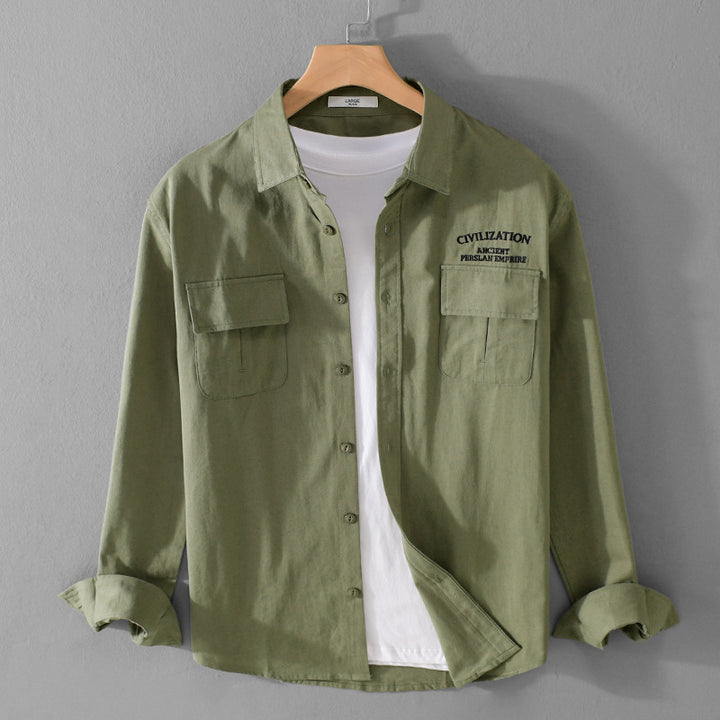 Herren Militärisch inspiriertes Overshirt mit Doppel-Brusttaschen und dezenter Stickerei Drune