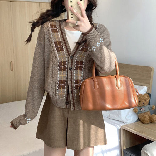 Damen Strickjacke mit modischem Karomuster und pastelligen Akzenten Drune