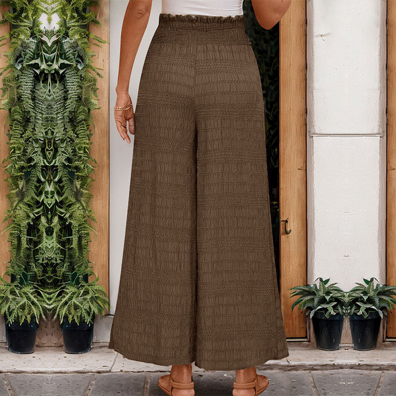 Damen weite taillenhohe Sommerhose mit Smok‑Bund und Kordelzug Drune