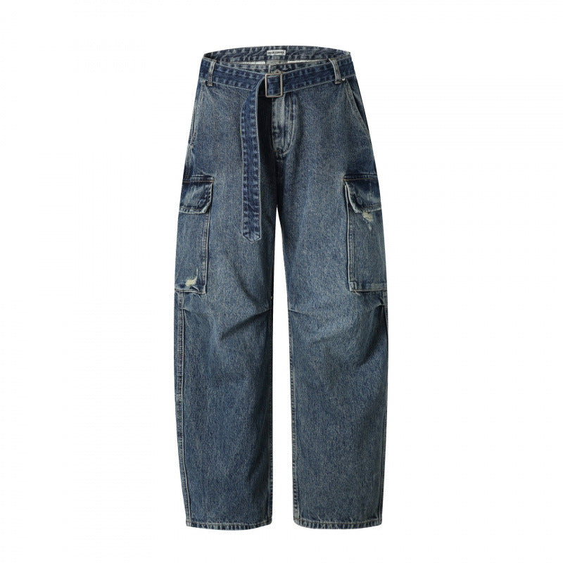 Damen Cargo-Jeans mit hohem Bund, weitem Relaxed-Fit und abnehmbarem Denim-Gürtel Drune
