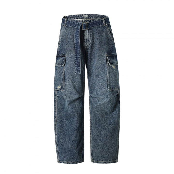 Damen Cargo-Jeans mit hohem Bund, weitem Relaxed-Fit und abnehmbarem Denim-Gürtel Drune