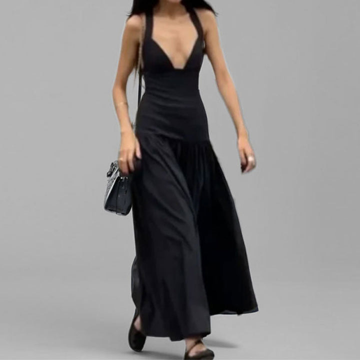 Damen Abendkleid mit elegantem V-Ausschnitt und aufwendigem Rock Drune