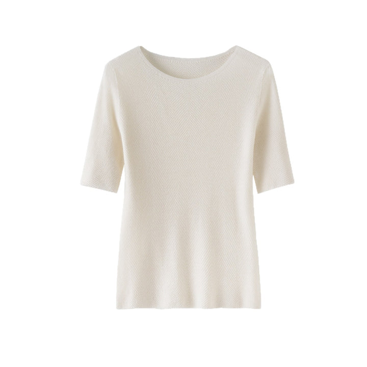 Damen Lockeres Feinstrick-Tunika-Shirt mit U-Boot-Ausschnitt und Fischgrätstruktur Drune