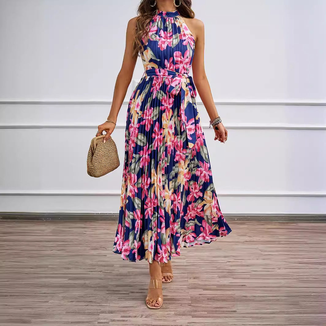 Damen Maxikleid mit detaillierter Plisseeverarbeitung und schickem Bindegürtel Drune
