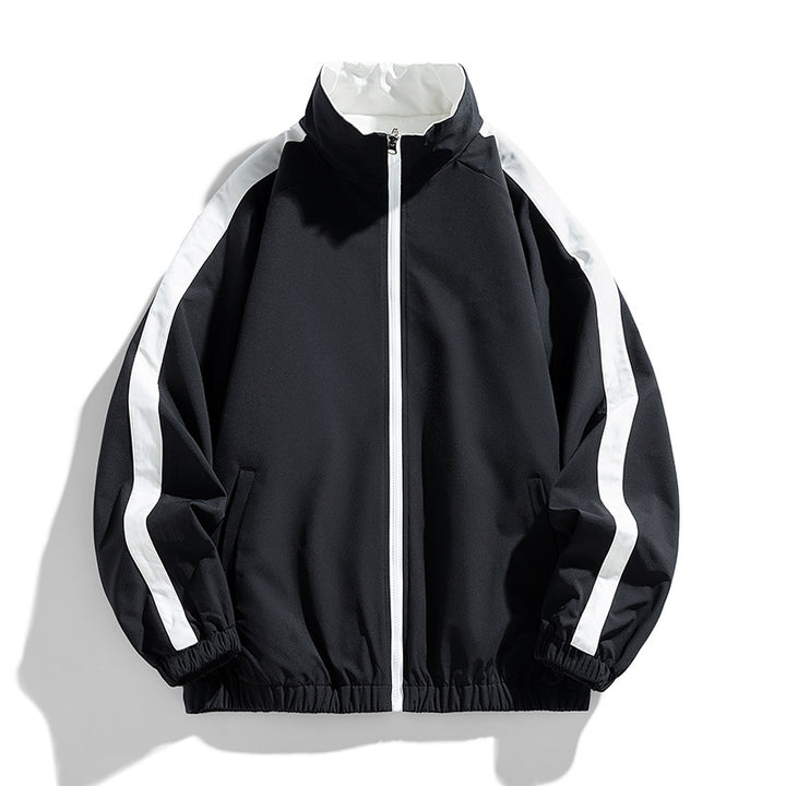 Damen Leichte Oversize-Trainingsjacke mit Stehkragen, Kontraststreifen und elastischem Saum Drune