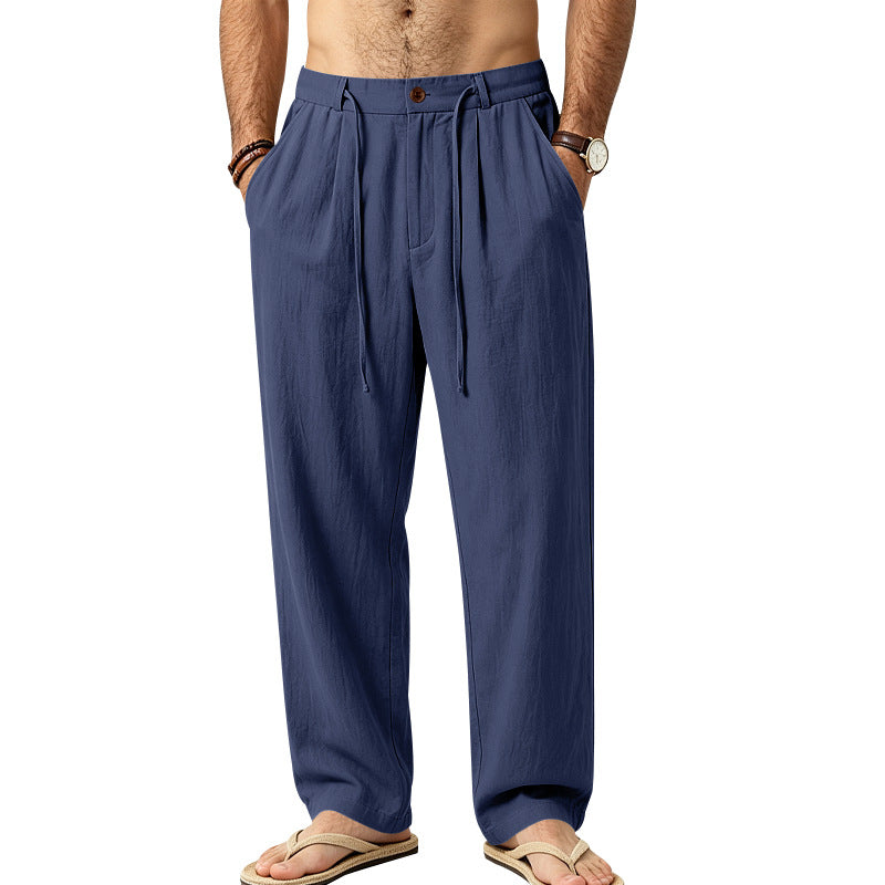 Herren Lässige Loungehose aus Leinenmischung mit Bundfalten und verdecktem Kordelzug Drune