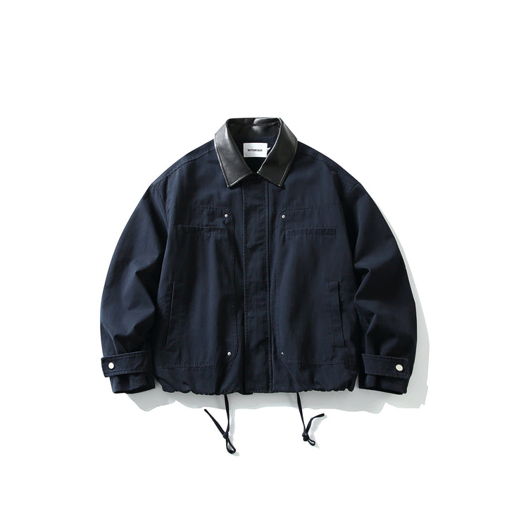 Herren Fieldjacke im Boxy‑Cut mit Lederkragen und Kordelzug Drune