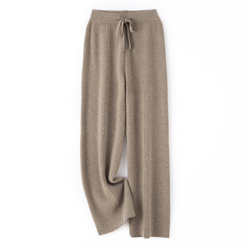 Damen Weiche Strickhose mit weitem Bein, Tunnelzugbund und dekorativer Mittelnaht Drune