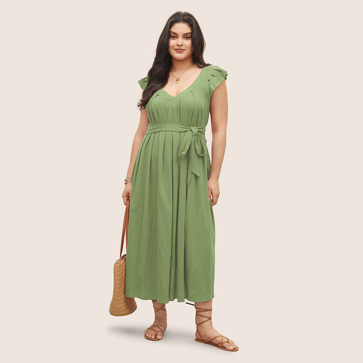 Damen Maxikleid mit fließendem Rock und dekorativen Rüschendetails Drune