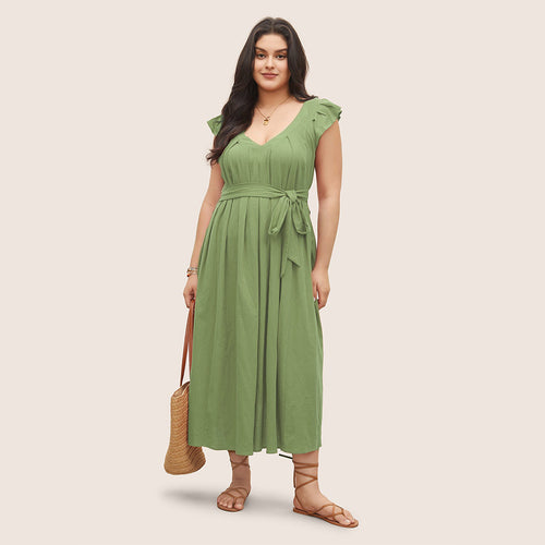 Damen Maxikleid mit fließendem Rock und dekorativen Rüschendetails Drune