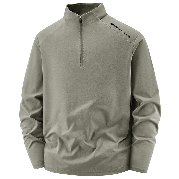 Herren Sportliches Langarm-Halbzip-Laufshirt mit Stehkragen und Funktionsmaterial Drune
