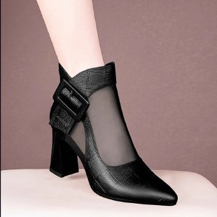Damen Elegante Stiefeletten mit Transparente Einsätze und Blockabsatz Drune