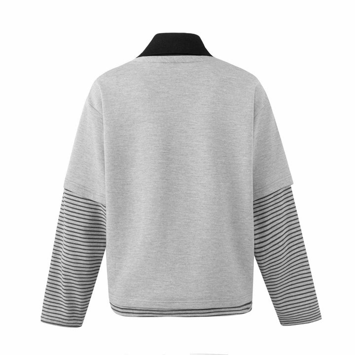 Herren Sweatshirt mit eingearbeitetem Polokragen, V-Ausschnitt und gestreiften Ärmeln Drune