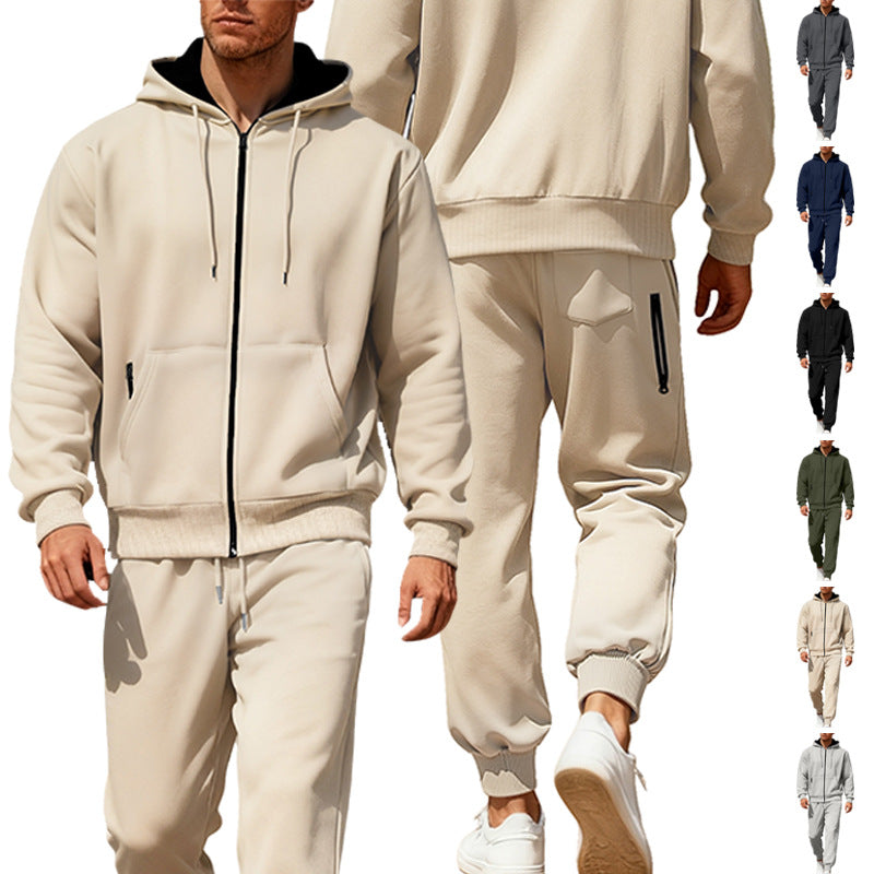 Herren nan Kapuzensweat-Set mit durchgehendem Reißverschluss, Kängurutasche und konischer Jogginghose mit Reißverschlusstaschen Drune