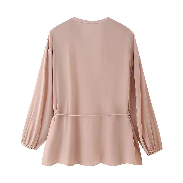 Damen nan elegante Bluse mit Perlenknopfleiste, Taillenzug und leichtem Schößchen Drune