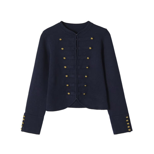 Damen Kragenloser, kurzgeschnittener Offiziersblazer mit goldenen Zierknöpfen Drune