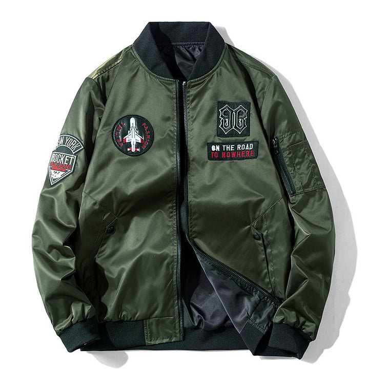 Herren Piloten-Bomberjacke mit Emblemapplikationen, leichtem Nylonaußenstoff und Ärmeltasche Drune