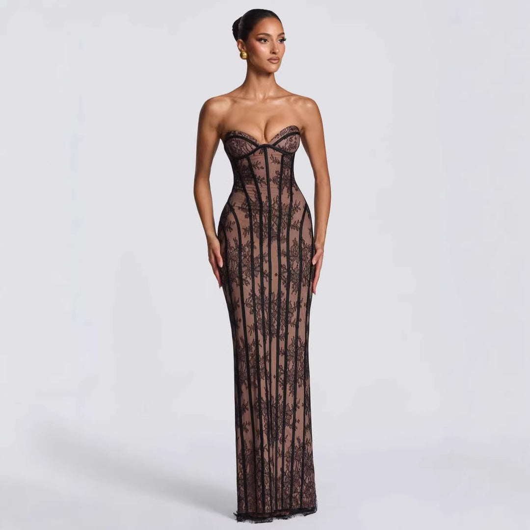 Damen Abendkleid mit raffinierten Spitzen-Details Drune
