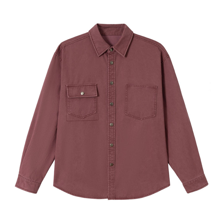 Damen Oversize Hemdjacke im Shacket‑Stil aus gewaschenem Baumwolltwill mit Druckknopfverschluss Drune