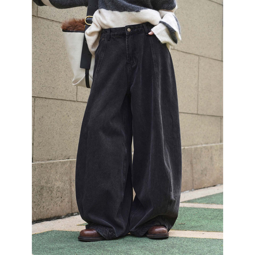 Damen Extraweite High-Waist Denim-Hose im Balloon-Cut mit Mittelnaht-Details Drune