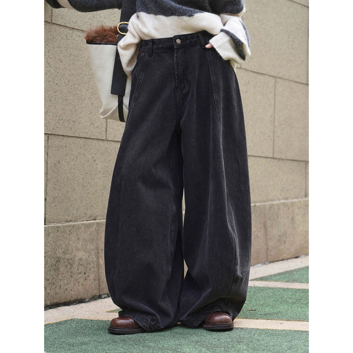 Damen Extraweite High-Waist Denim-Hose im Balloon-Cut mit Mittelnaht-Details Drune