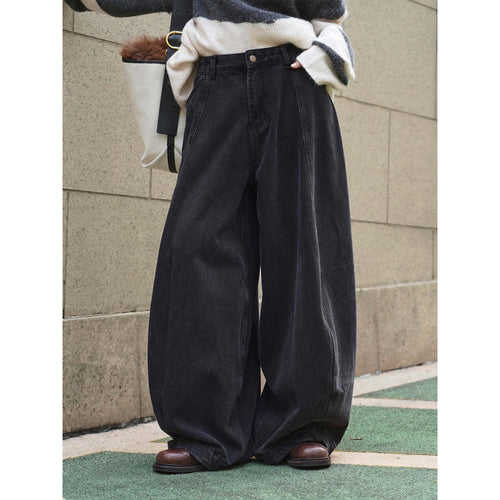 Damen Extraweite High-Waist Denim-Hose im Balloon-Cut mit Mittelnaht-Details Drune
