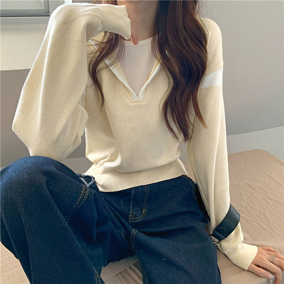 Damen lässiger Pullover mit V-Ausschnitt und Oversized-Schnitt Drune