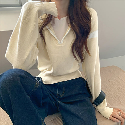 Damen lässiger Pullover mit V-Ausschnitt und Oversized-Schnitt Drune