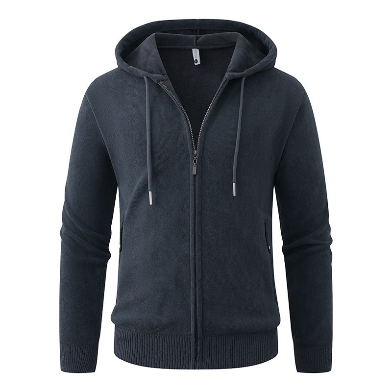 Herren Kapuzen-Fleecejacke mit durchgehendem Reißverschluss und gerippten Bündchen Drune