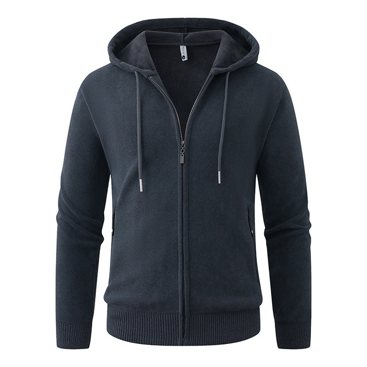 Herren Kapuzen-Fleecejacke mit durchgehendem Reißverschluss und gerippten Bündchen Drune