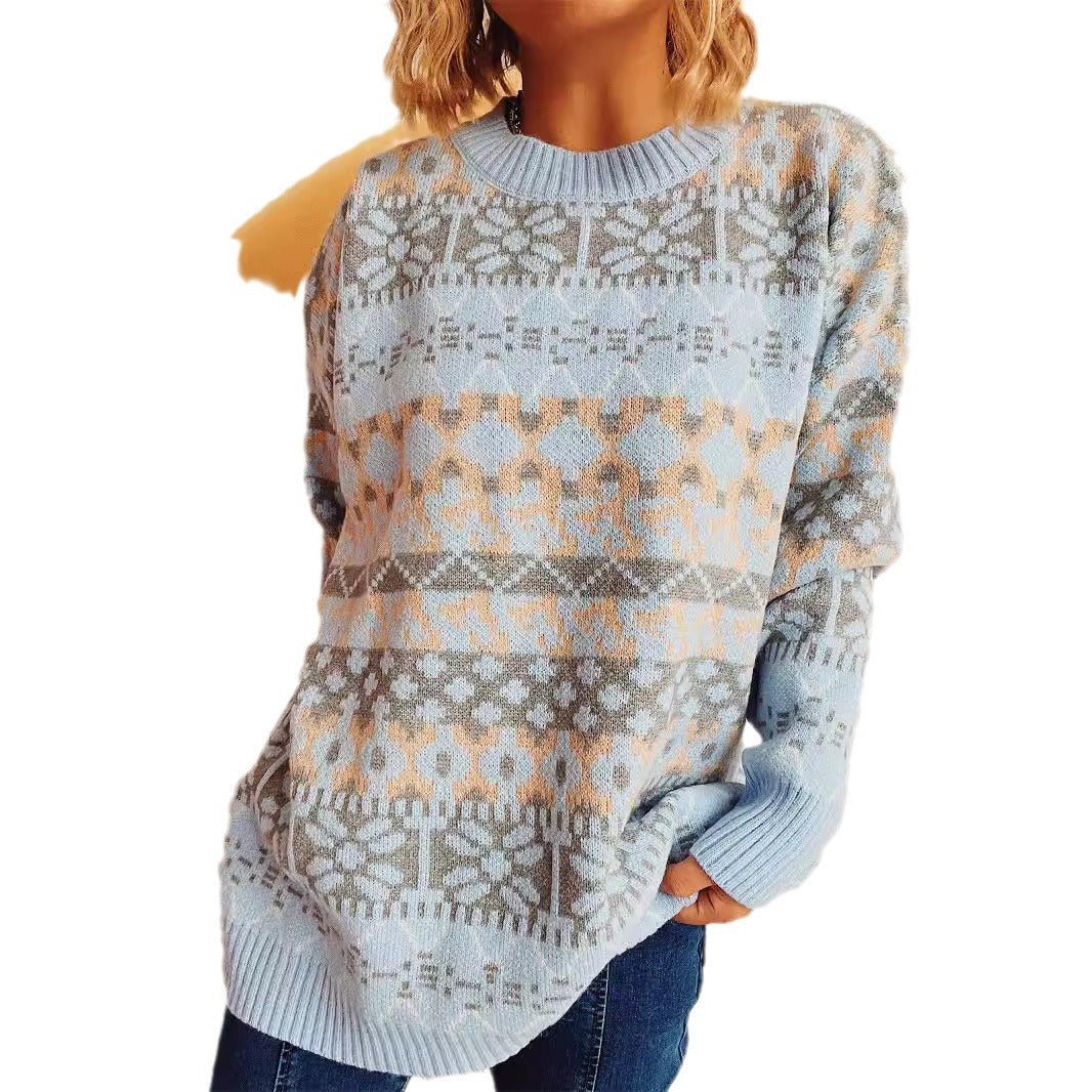 Damen gemütlicher Strickpullover mit winterlichem Muster und lässigem Schnitt Drune