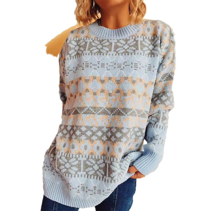 Damen gemütlicher Strickpullover mit winterlichem Muster und lässigem Schnitt Drune