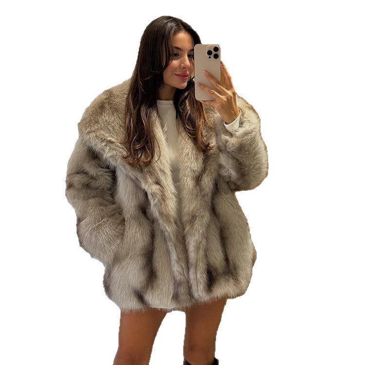 Damen Kurzmantel Oversize Kunstpelz mit voluminösem Schalkragen und Boxy‑Silhouette Drune