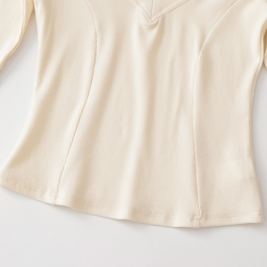 Damen Geripptes Langarmshirt mit V-Ausschnitt und taillierter Schnittführung Drune