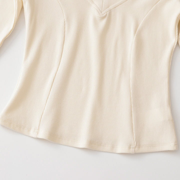 Damen Geripptes Langarmshirt mit V-Ausschnitt und taillierter Schnittführung Drune